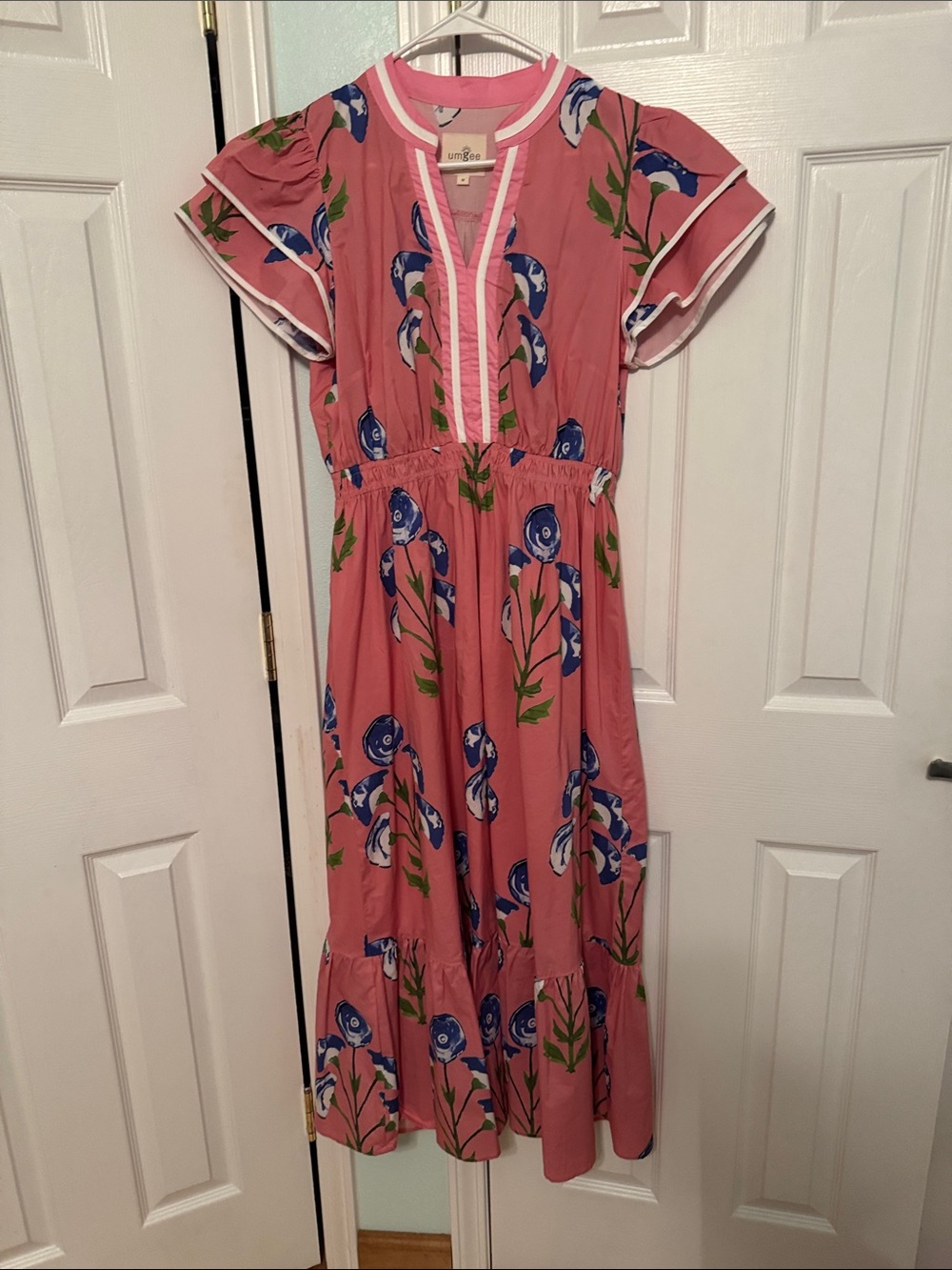 Umgee Rose Pink Floral Maxi Dress with Blue & Green Print